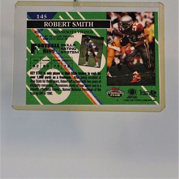 1993 Topps Stadium Club Robert Smith #145 Rookie RC - Picture 2 of 2